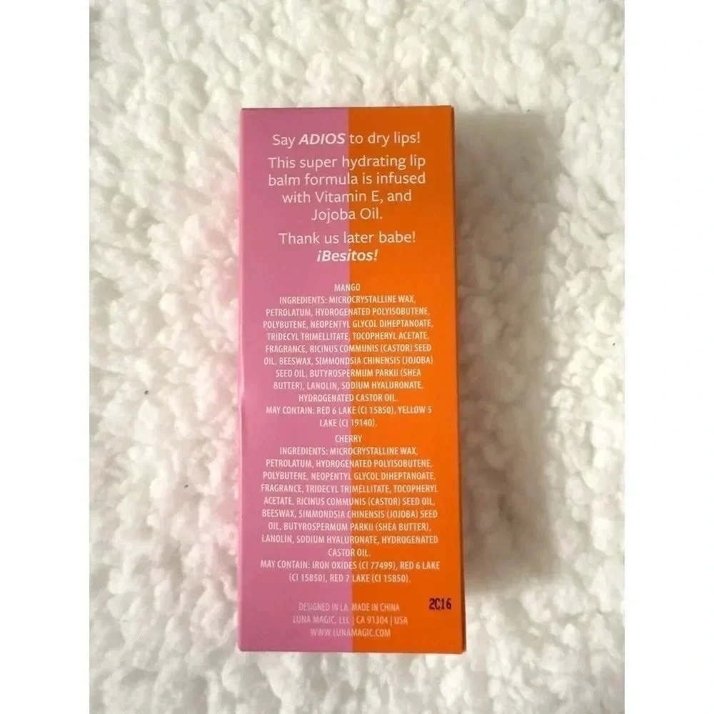 LUNA MAGIC Hydrating Lip Balm Duo Mango Cherry Vitamin E Jojoba Oil NIB New 2pcs